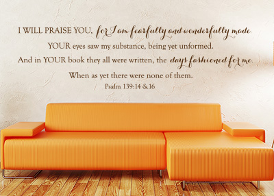 Fearfully and Wonderfully Made Vinyl Wall Statement - Psalm 139:14-16